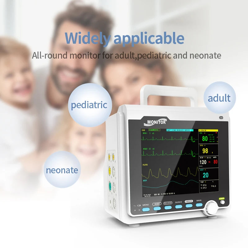 CONTEC Portable Patient Monitor Human/Veterinary  8" Vital Sign Monitor ECG NIBP RESP SPO2 PR TEMP (Printer&Etco2 Option)