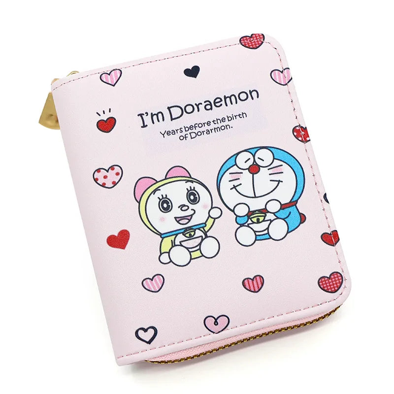 New Doraemon cute cartoon printed zipper coin purse mini short wallet PU leather business card holder coin bag girl student gift