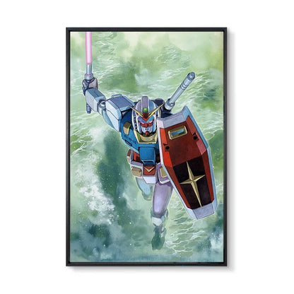 Gundam UC 0079 Frameless Canvas Print  Amuro RX-78 Poster Merchandise - Decorative Wall Art for Bedroom and Headboard