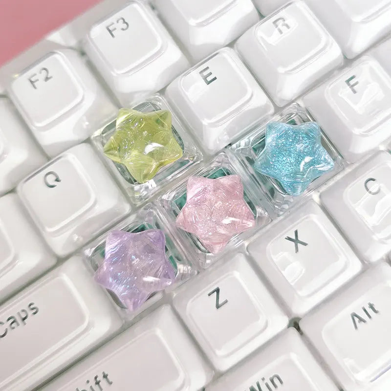 4pc Personalized Backlit Star Glitter Keycap Transparent Cute WASD Direction Key for Mechanical Keyboard Game Office Accessories