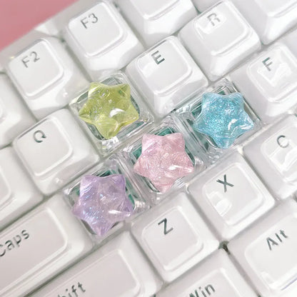 4pc Personalized Backlit Star Glitter Keycap Transparent Cute WASD Direction Key for Mechanical Keyboard Game Office Accessories