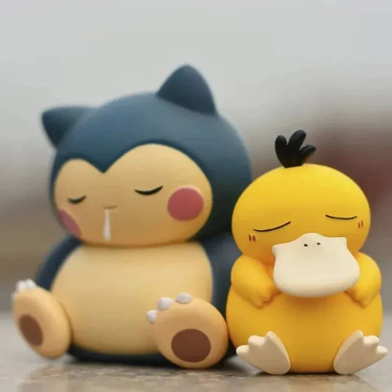 3pcs Pocket Monsters Sleeping Psyduck Snorlax Anime PVC Figure Set Cute Mini Spirit Doll Collection Model Toy Desktop Decor Gift