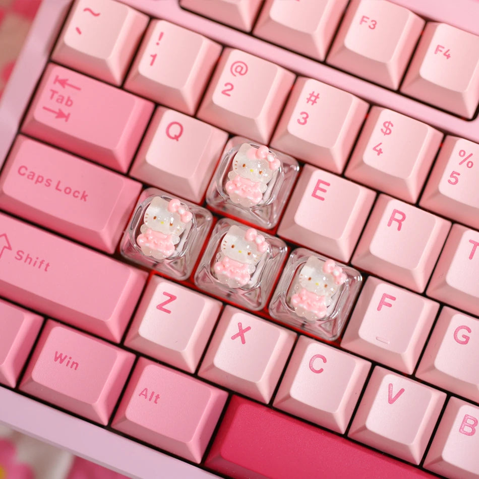 4pcs Transparent Hello Kitty Keycaps for Cherry Mx Switch Mechanical Gamer Keyboard Cute Backlit RGB Keycap Pink WASD Key Caps
