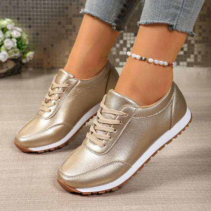 2026 Fashion Women's Sneakers Golden Silver Luxury Girls Walking Shoes Spring/autumn Casual Comfortable Flat Vulcanized Shoes