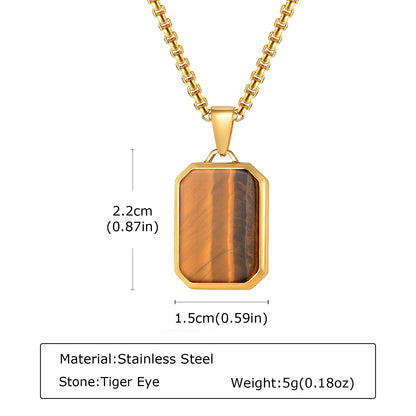 Trendy Pendant Necklaces for Men,Square Natural Stone Stainless Steel Necklaces,Hip Hop Healing Jewelry Gifts for Husband Dad