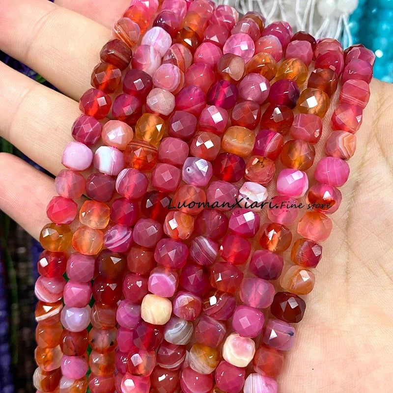 Natural Stone 7-8MM Faceted Square Lapis Lazuli Loose Cube Spacer Beads for Jewelry Making Diy Earrings Bracelets Accessories