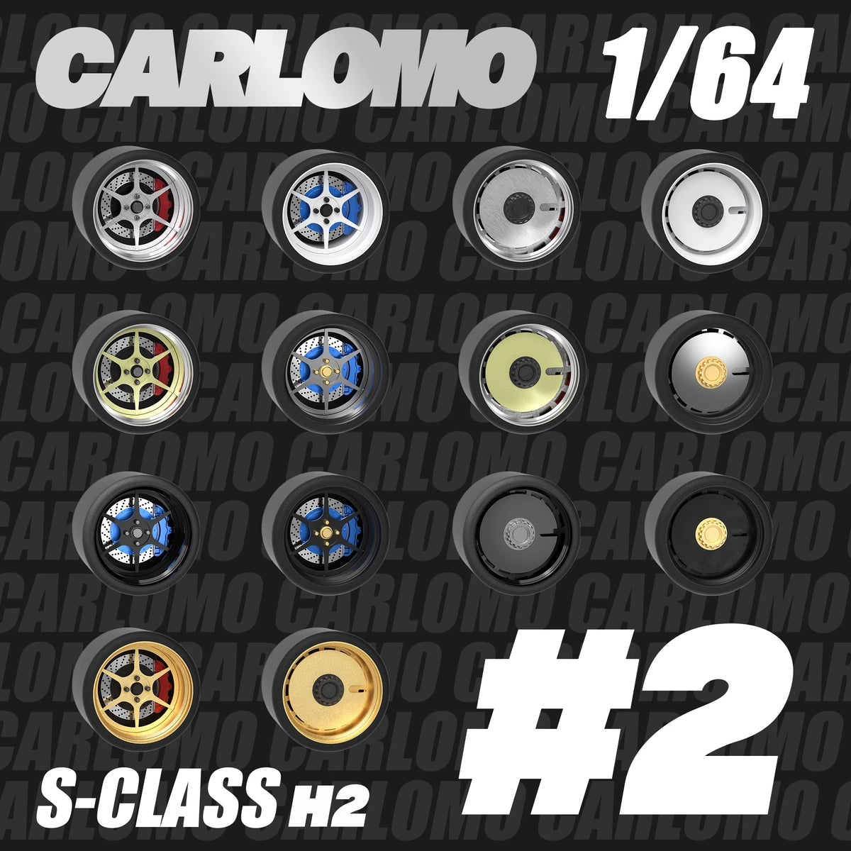 Carlomo S-Class Brand New 1/64 Alloy Wheels Rubber Tires with Brake Disc Assembly Rims for Model Diecast Car for model cars