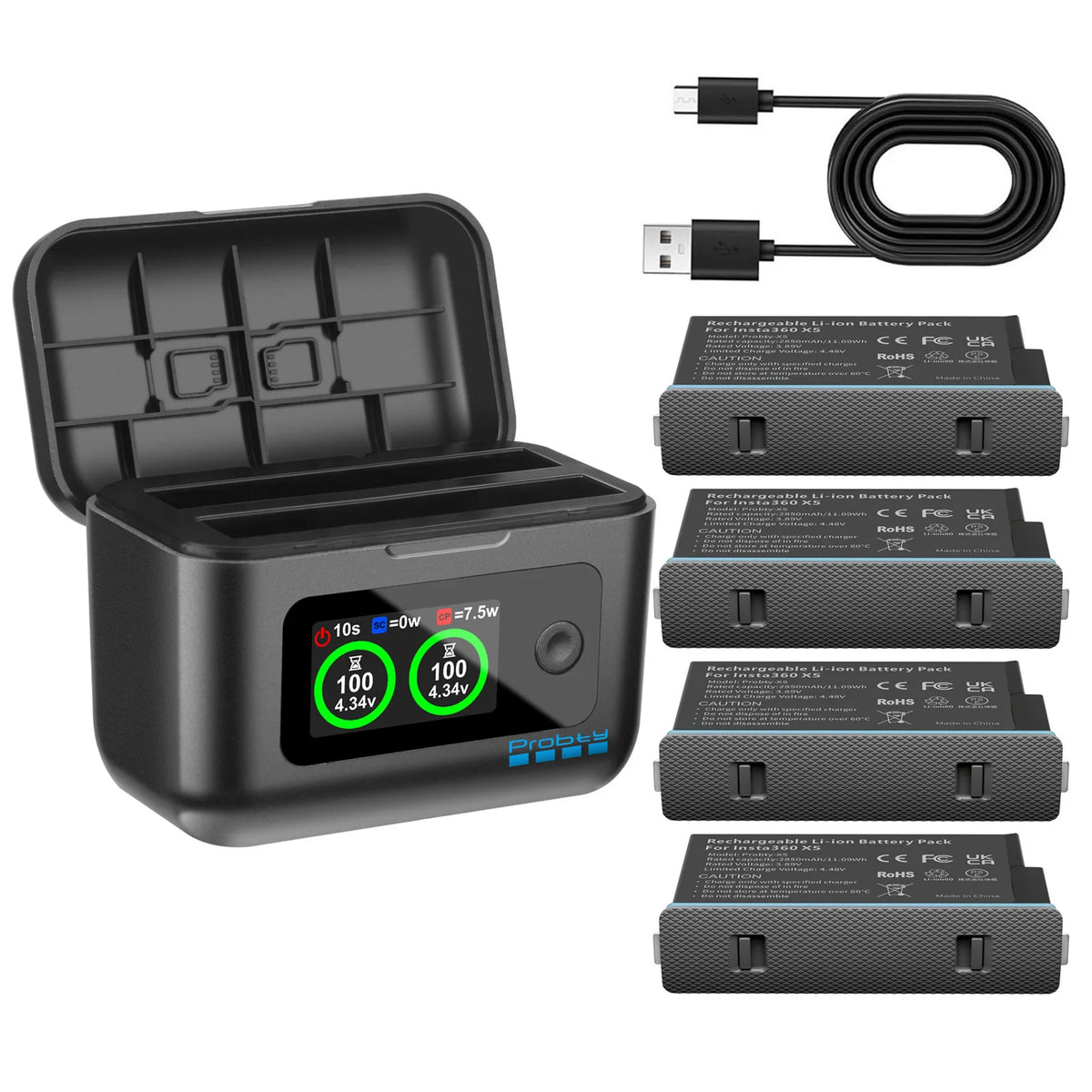 For Insta360 X5 Battery 2850mAh And LCD Dual ChannelFast Charger Hub Power Accessories For Insta 360 ONE X 5 Action Camera