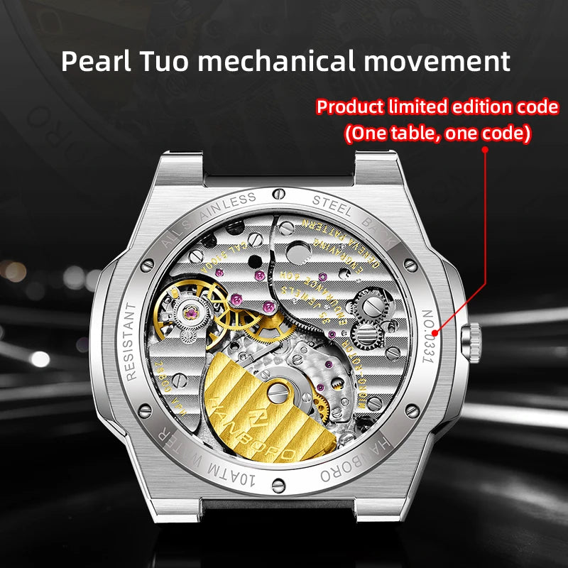 HANBORO Ultra Thin Steel King Series Men's Fully Automatic Mechanical Pearl Tourette Watch Fashion Personalized Watch 018