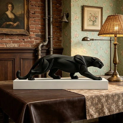 2026 Newest 3D Printed Abstract Black Panther Statue With White Base Minimalist Animal Sculpture Office Desktop Decor Ornament