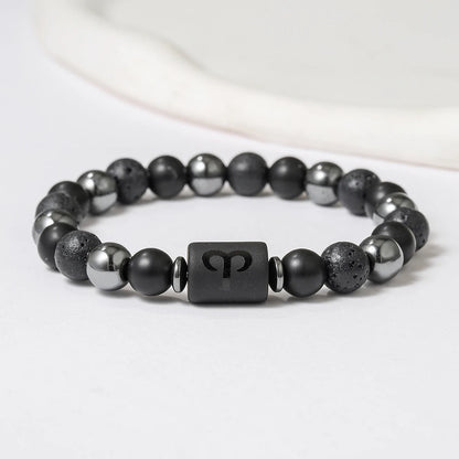 New Arrival 12 Zodiac Energy Bracelet Natural Volcanic Stone Black Retro Handmade Couple Beaded Jewelry