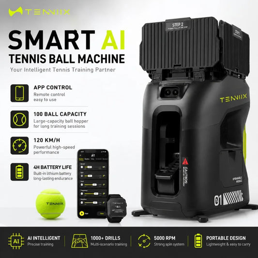 AI Tennis Ball Machine Smart Training Partner APP Voice Control Portable Tennis Launcher 100 Ball Capacity 120kmh