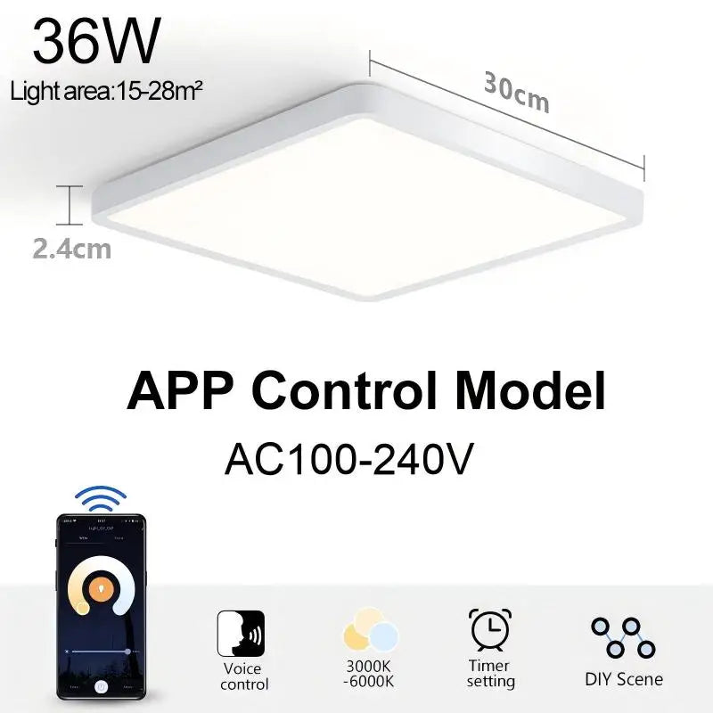 Tuya LED Ceiling Light 0.94Inch Ultra Thin 36W Square Voice Control Alexa Smart Lamp For Kitchen Bedroom Living Room Indoor Lamp