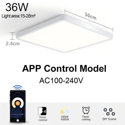 Tuya LED Ceiling Light 0.94Inch Ultra Thin 36W Square Voice Control Alexa Smart Lamp For Kitchen Bedroom Living Room Indoor Lamp