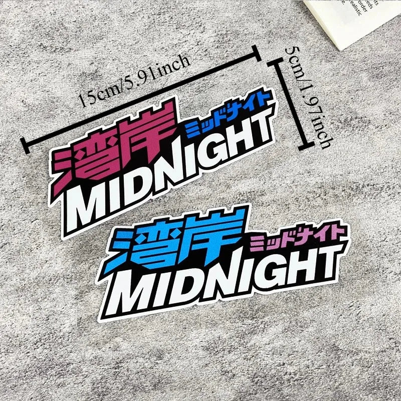 1PC MIDNIGHT JDM Laser Motorcycle Sticker Waterproof for Motorbike Front Fairing Side Panel Car Front Winddshield Vinyl Decal