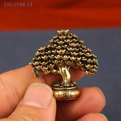【ZYAA-1】Brass Fortune Tree Ornaments Potted Tree Ingot Tree Retro Brass Ornaments Living Room Office Desktop Sculpture