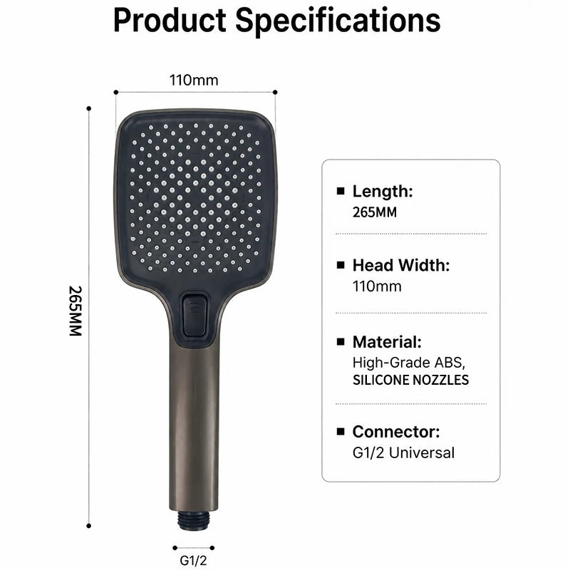 High Pressure Handheld Shower Head with 3 Spray Modes, Super Boost, Large Rainfall, Strong & Gentle Flow