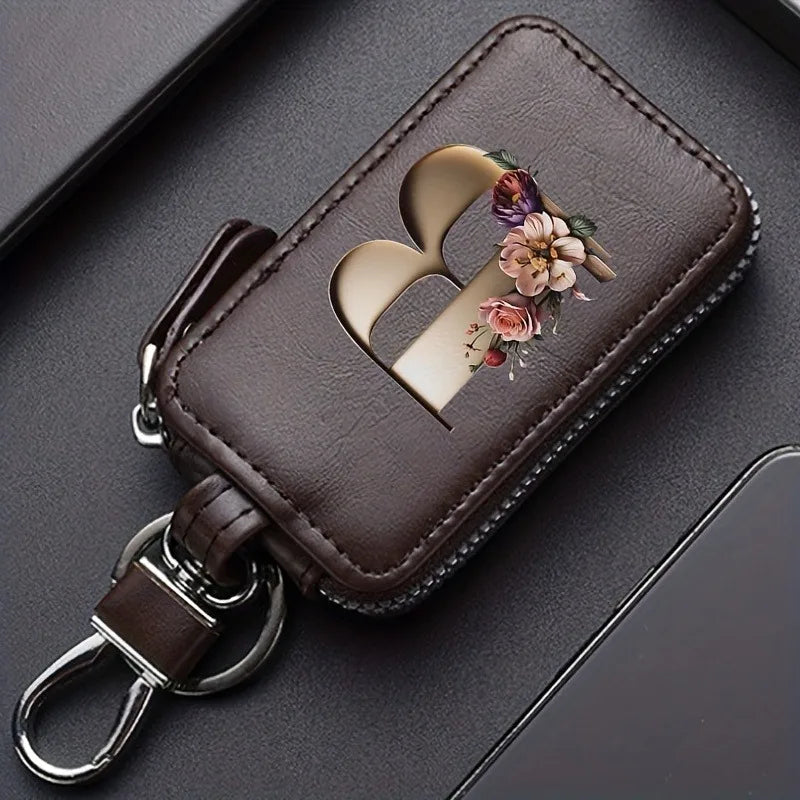 YSB-28 Vintage Alphabet CoffeeKey Pouch A-Z 26 Initial Keychain, Unisex KeyPouch, WalletHolder，Car Key Case, Men'sKey Pouch Gift
