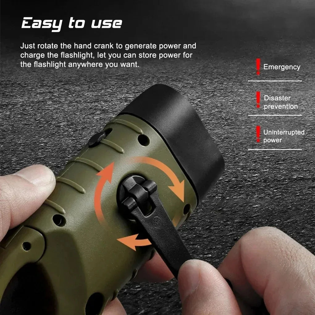 Outdoor LED Hand Pressing Dynamo Solar Crank Power Flashlight Torch Light Hand Press Crank Camping Lamp Light for Outdoor Home