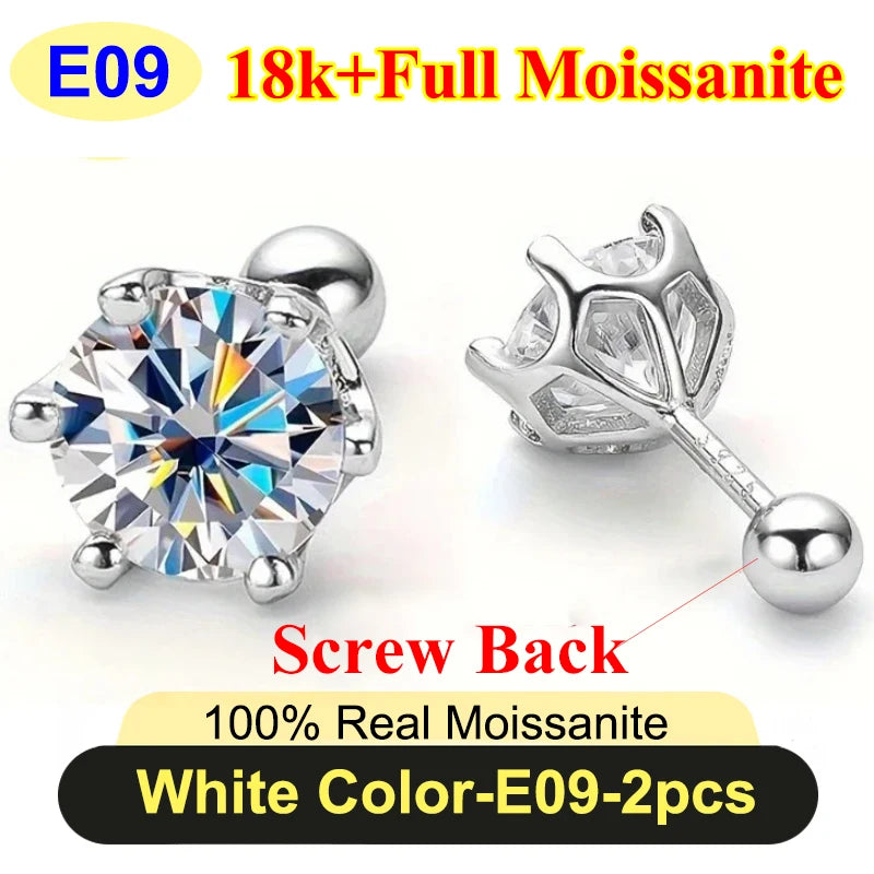 Premium 0.5-3ct Moissanite Diamond Stud Earrings for Women Original 925 Sterling Silver Screw Back Women Moissanite Earring