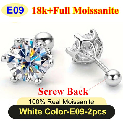 Premium 0.5-3ct Moissanite Diamond Stud Earrings for Women Original 925 Sterling Silver Screw Back Women Moissanite Earring