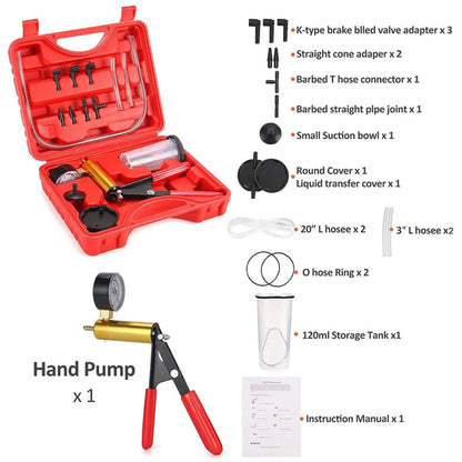2 in 1 Manual Vacuum Pressure Pump Brake Fluid Drain Kit Vacuum Pistol Pump Tester Kit Portable Durable Aluminum Vacuum Gauge