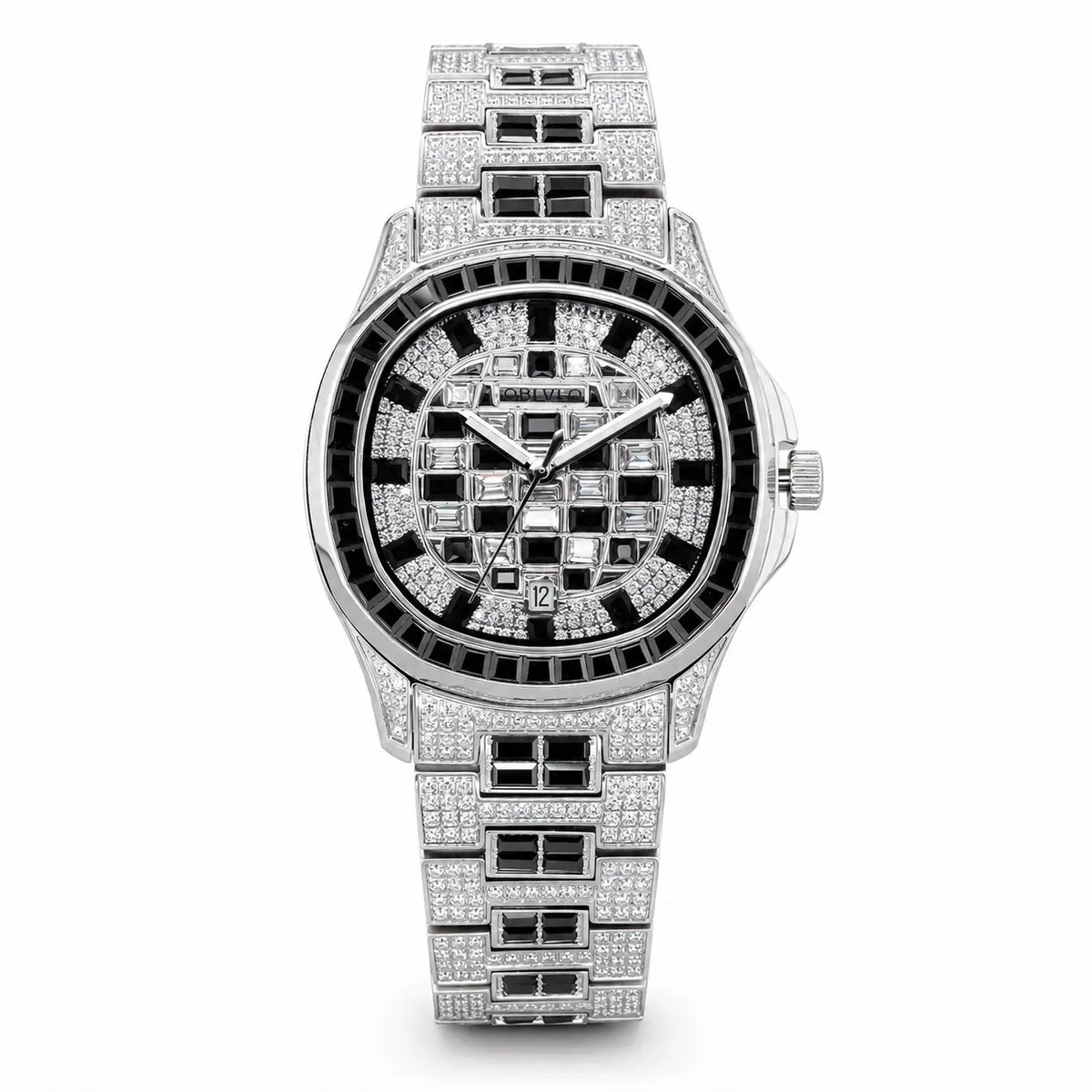 OBLVLO Men Automatic Watch 40mm Square Mechanical Wristwatch Waterproof Crystal Inlaid Dial & Strap Sapphire Mirror Luminous