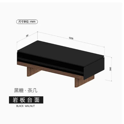 W5.19 walnut solid wood rock slab coffee table display modern black rectangular small apartment with lighting atmosphere