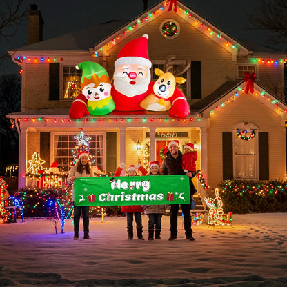 OurWarm 7.2FT Christmas Inflatable Outdoor Decoration,Detachable Banner Inflatable Santa Claus Outdoor with Elf & Reindeer Decor