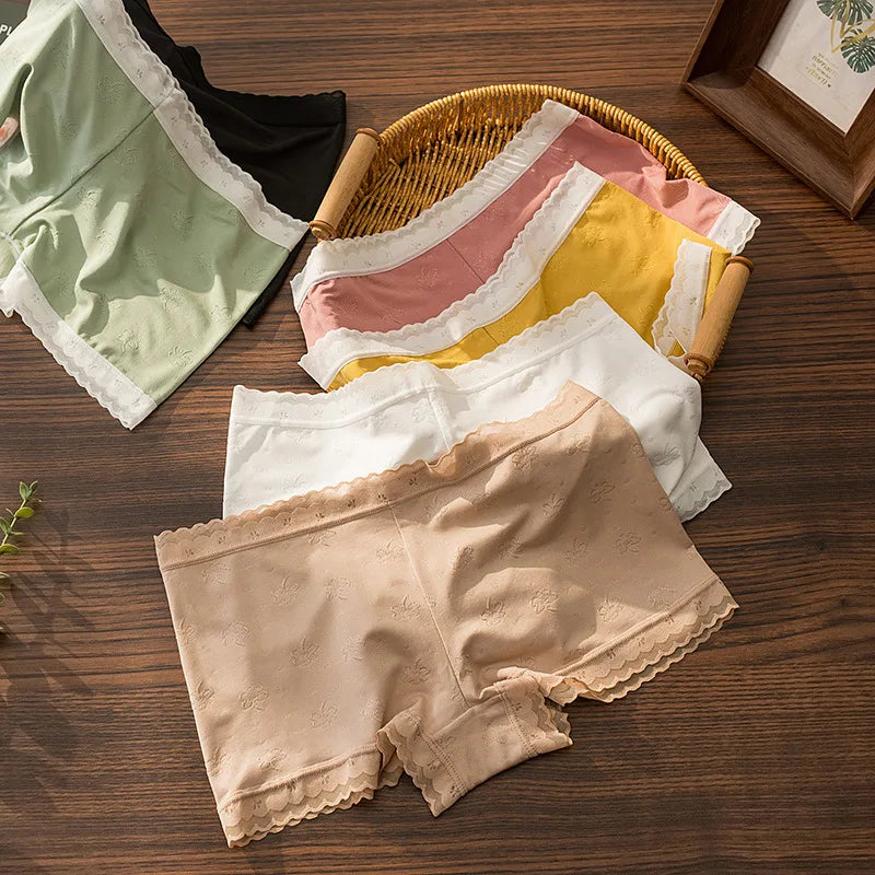 3Pcs/Set Ice Silk Boyshort Women Low Waist Panties Female Underpants Solid Color Lace Underwear Sexy Lingerie M-XL Boyshorts