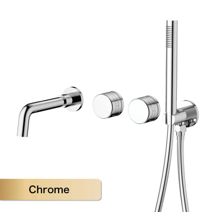 Luxury Black Brass Wall Mounted Bathroom Faucet with Embedded Design, Dual Handle Hot and Cold Water Simple Bathtub Faucet