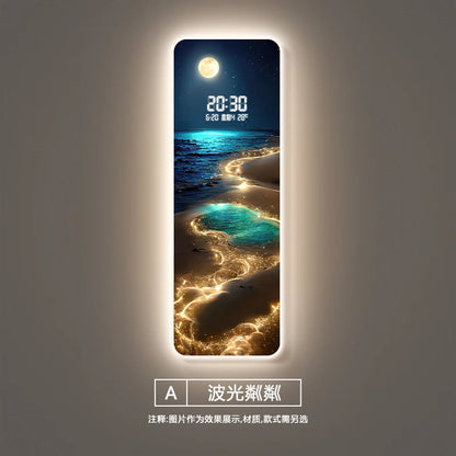 Wave painting, living room clock, moon digital display, intelligent electronic clock, entrance decoration, painted lights