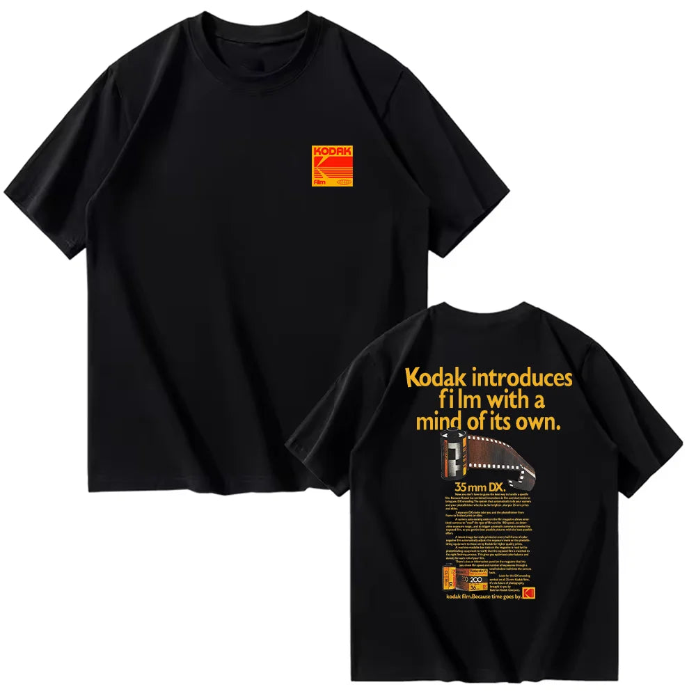 Kodak Summer Brand Men T-shirt Cotton Solid Color Daily Graphic Print Casual Breathable Short Sleeve Top Tees Women Clothing