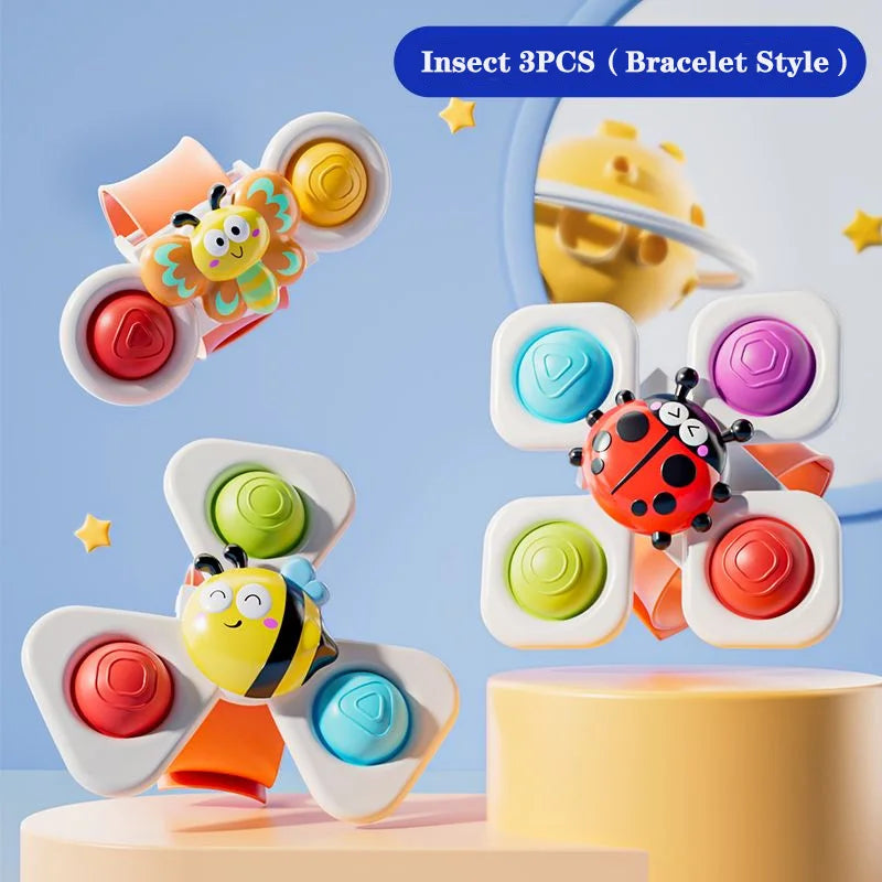 Suction Cup Spinning Cartoon Animal、Insects Spinner Toys Baby High Chair Window Gyro Stress Reliever Kids Bath Toys Gift