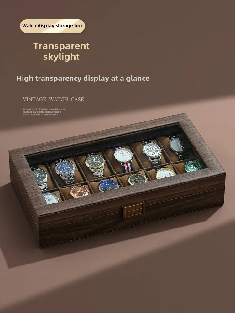 Luxury Wooden Grain Leather Watch Case High-Capacity Storage Multi-Watch Jewelry Organizer for Home