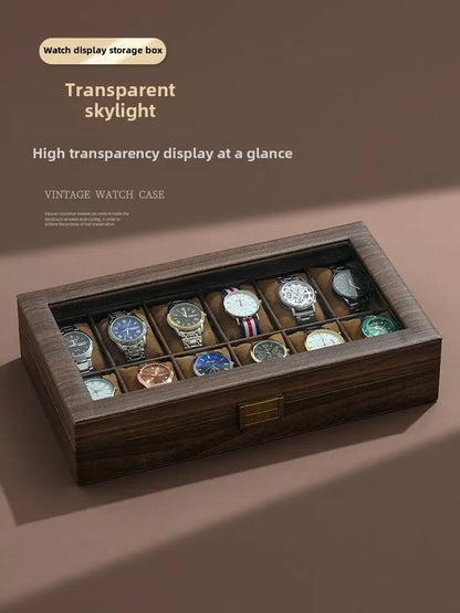 Luxury Wooden Grain Leather Watch Case High-Capacity Storage Multi-Watch Jewelry Organizer for Home