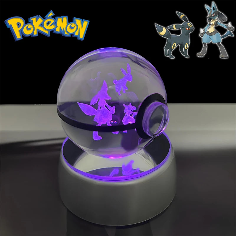 Pokemon 3D Crystal POKE BALL Figure Toys Snivy Dragonair Blastoise Venusaur Milotic Raichu Night Light LED Lamp Base Model Dolls