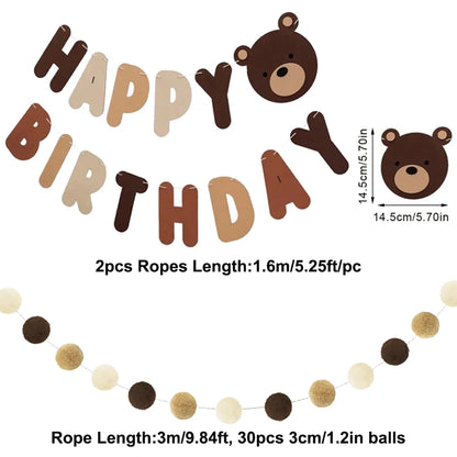 Cute Bear Kids 1st Birthday Hat Thick Non-woven Cute Bear Felt Birthday Banner Ball String Baby Shower Party Decoration Supplies