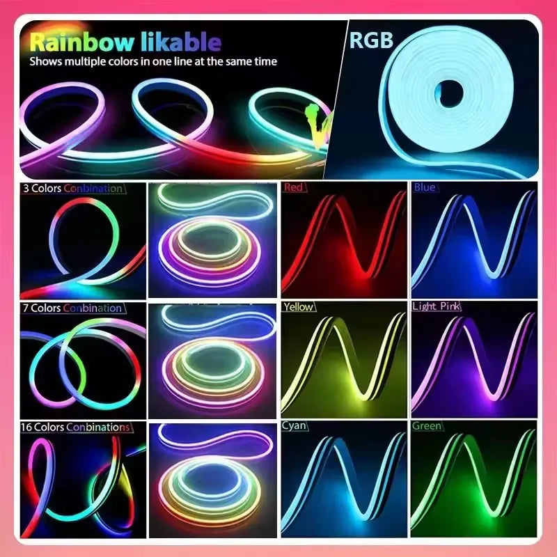 24V Rgbic Neon Led Strip 5M 10M 15M 20M Rgbic Neon Lamp Tape With Bluetooth App And Remote For Neon Ribbon Deocoration Lighting