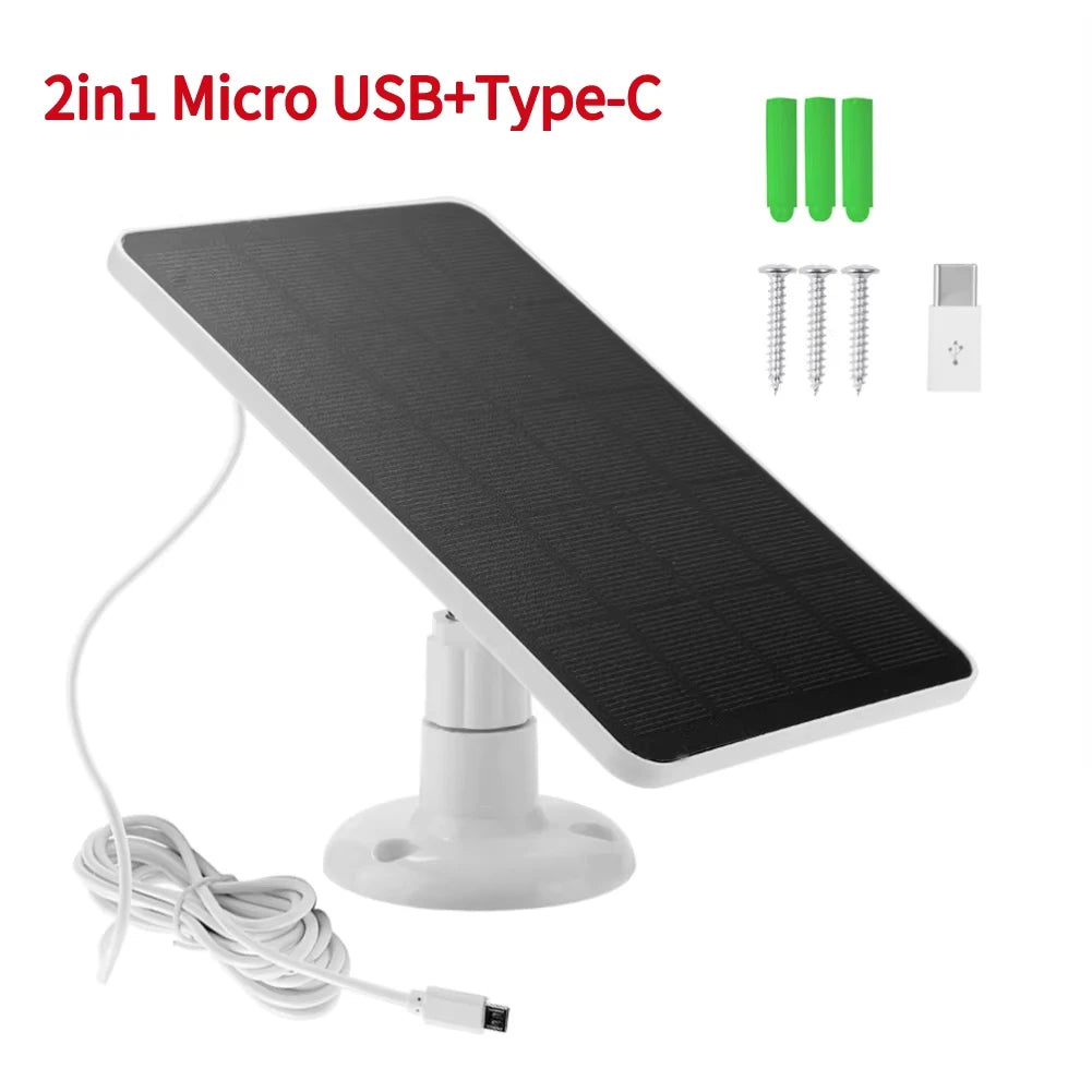 10W 5V Solar Panel 2in1 Micro USB+Type-C Solar Panels Outdoor Solar Cells Chargerfor Security Camera/Small Home Light System