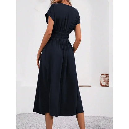 Woman Summer Solid-Color V-Neck Batwing-Sleeve Pleated Long Elegant Dress Woman Clothing Tops Skirts Y2k Clothes