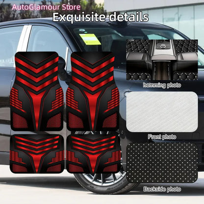 2pcs/4pcs Red And Black V Sport Style Theme Car Floor Mats, Universal Car Interior Mats, Durable Polyester Fiber, Suitable for A