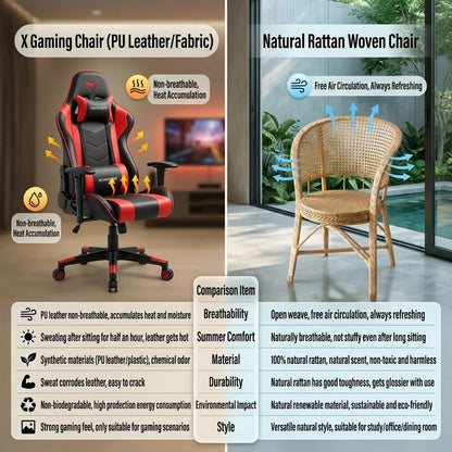 Rattan Woven Chair Natural Handmade Breathable Desk Seat Ergonomic Support Home Office Dining Cooler Than Gaming Heatwave