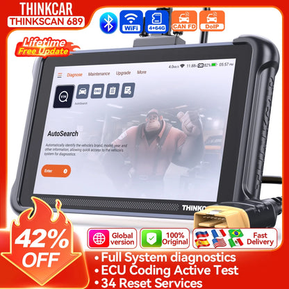 THINKCAR THINKSCAN 689 Bidirectional Scan Tool With CANFD&DoIP OBD2 Scanner ECU Coding Bi-Directional Control 34 Reset Free