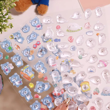 NEKONI 3D Animals Penguin Seal World Relief Stickers Scrapbooking DIY Journaling Stationery Diary Cute Stickers School Supply
