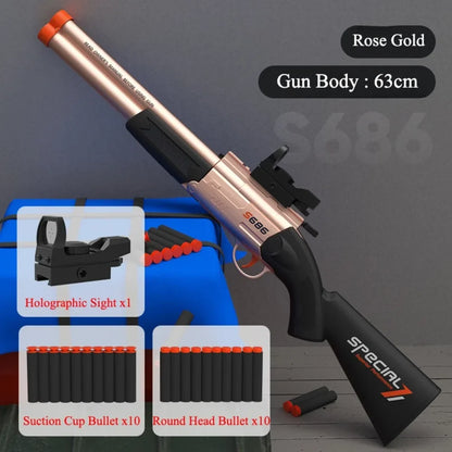 S686 Double Barrel Shotgun Toy with Scope & Soft Bullets Manually Loaded Gun Outdoor Hunting Shooting Game Christmas Gift