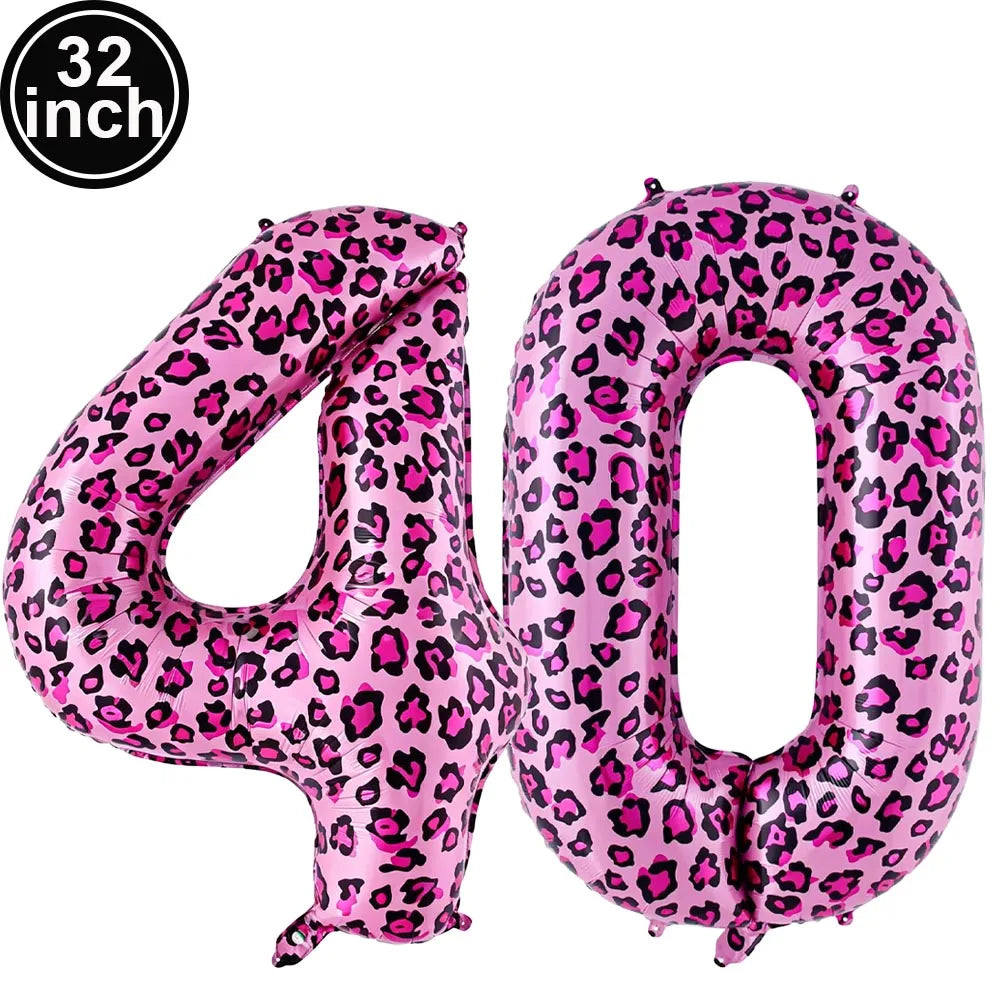 32 Inch Pink Leopard Print Number Foil Balloon 0‑9 Digit Balloon Wild Animal Helium Balloon for Birthday Anniversary Party Decor