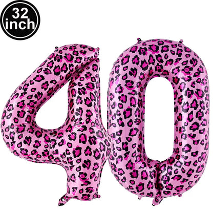 32 Inch Pink Leopard Print Number Foil Balloon 0‑9 Digit Balloon Wild Animal Helium Balloon for Birthday Anniversary Party Decor
