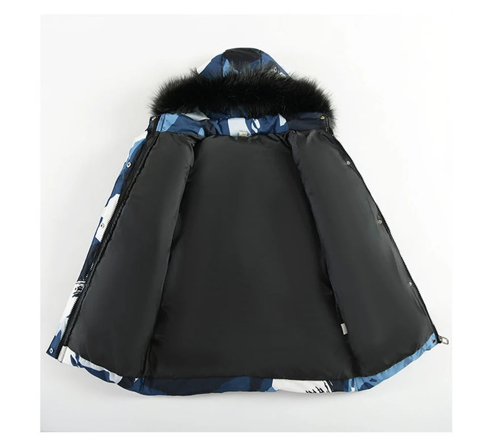 Winter Kids Thickened Long Coats Boys Camouflage Padded Hooded Cotton Jackets Plus Velvet Warm Outerwear Children Clothing