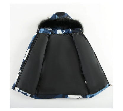Winter Kids Thickened Long Coats Boys Camouflage Padded Hooded Cotton Jackets Plus Velvet Warm Outerwear Children Clothing